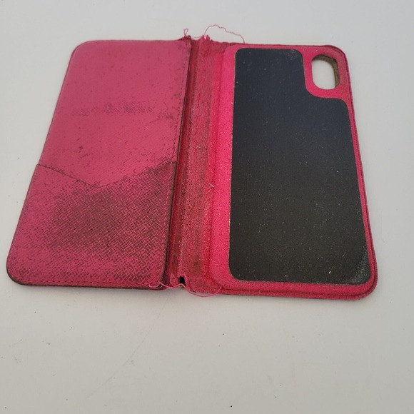 LOUIS VUITTON LV Iphone X phone Card Case Leather Brown Pink Monogram Bifold - Picture 3 of 11